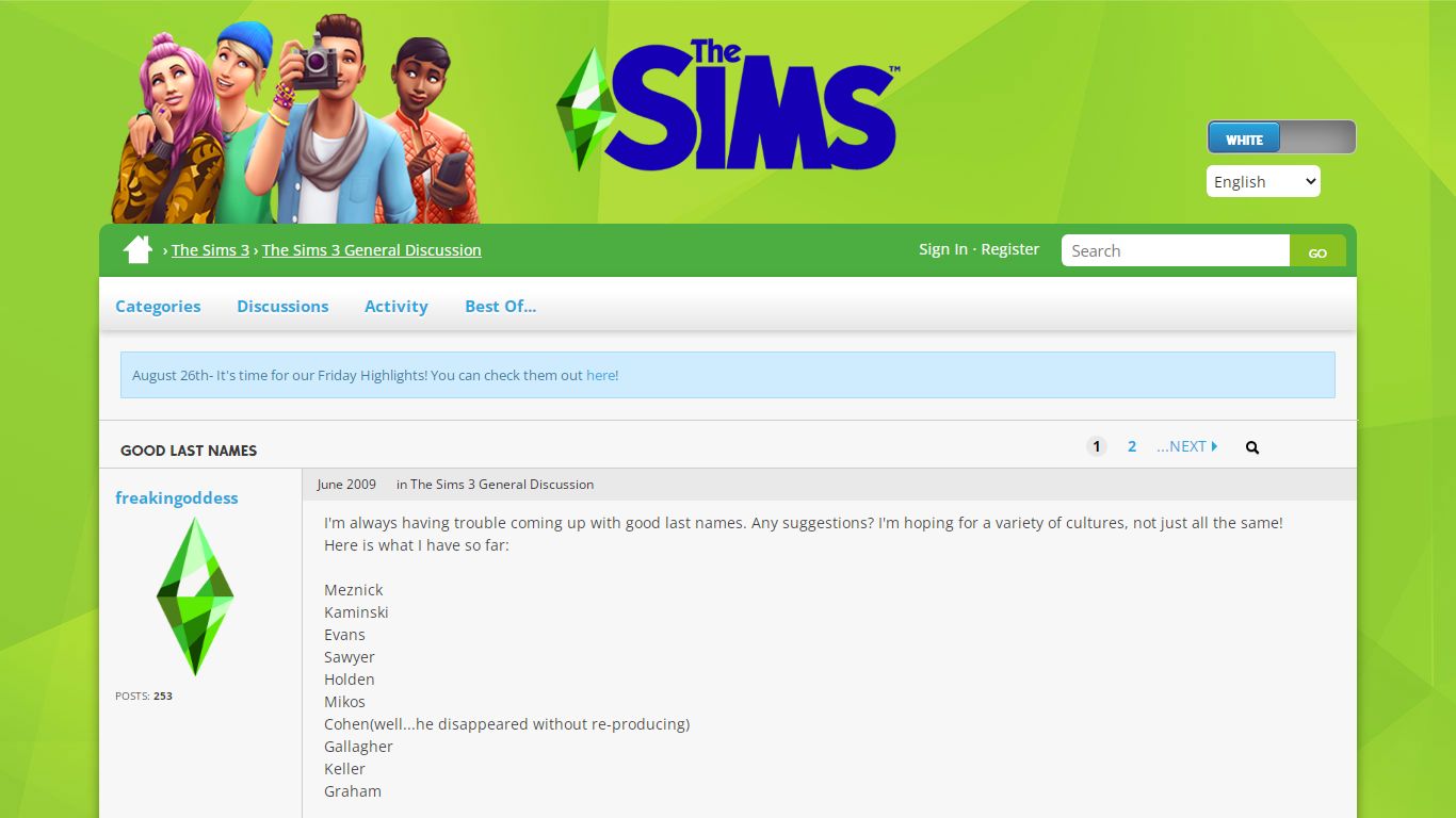 Good Last Names — The Sims Forums