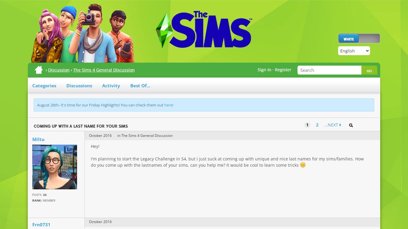 Coming up with a last name for your sims — The Sims Forums